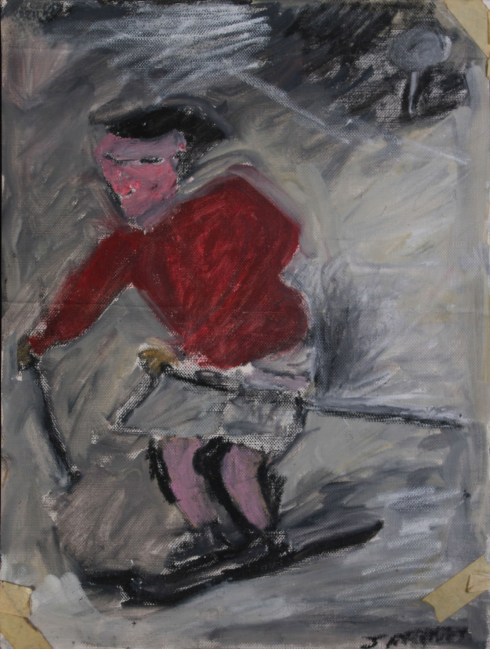 Justin McCarthy (20th C, Pennsylvania) Skier: Justin McCarthy (20th C, Pennsylvania) Portrait. Skier. Oil on canvas sheet. A once prolific Outsider Artist, Justin McCarthy's work is widely recognized and appreciated bycollectors of Naive, Art Bru