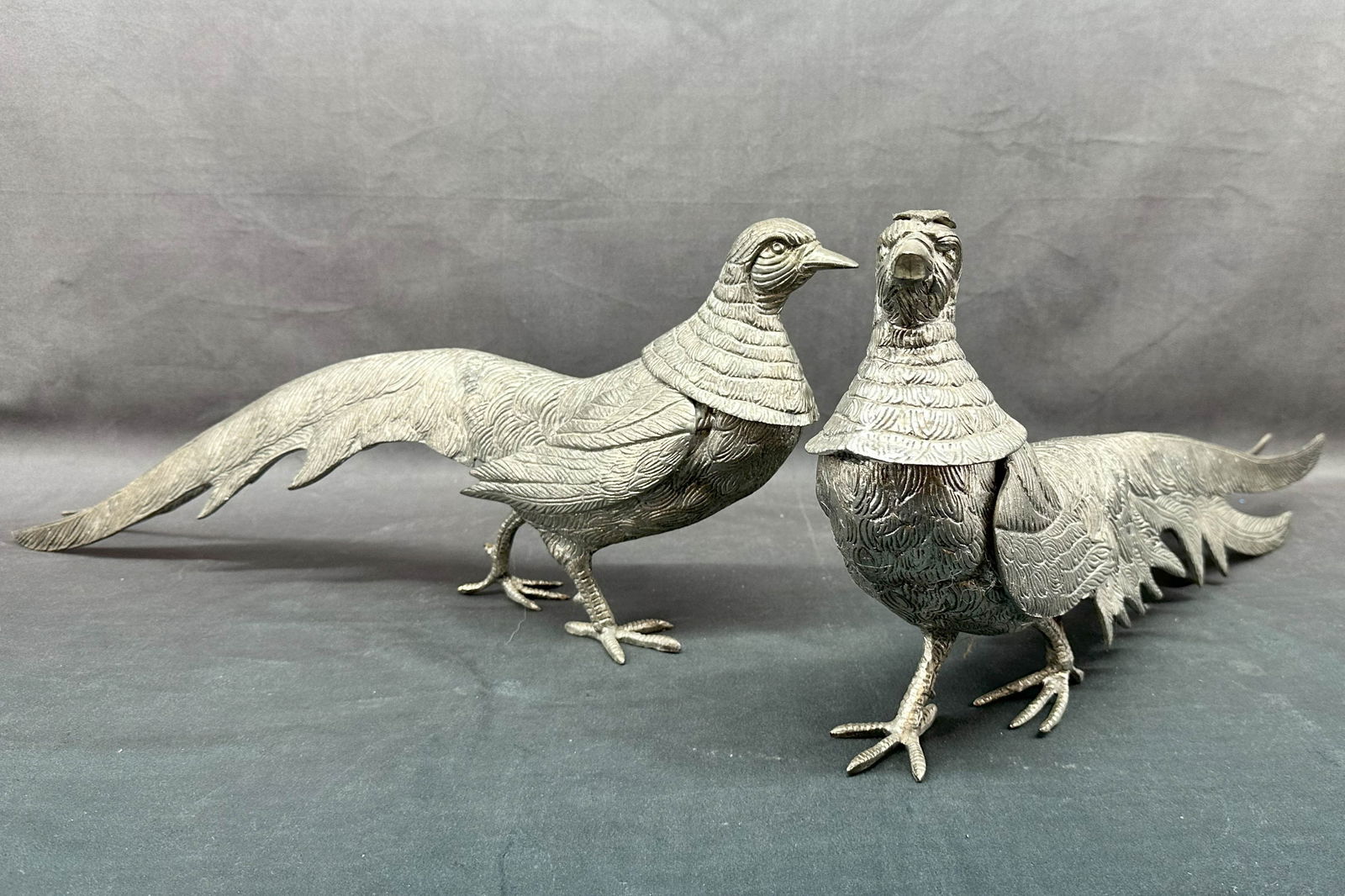 Garniture Pair Silvered Bronze Pheasants (1 of 7)