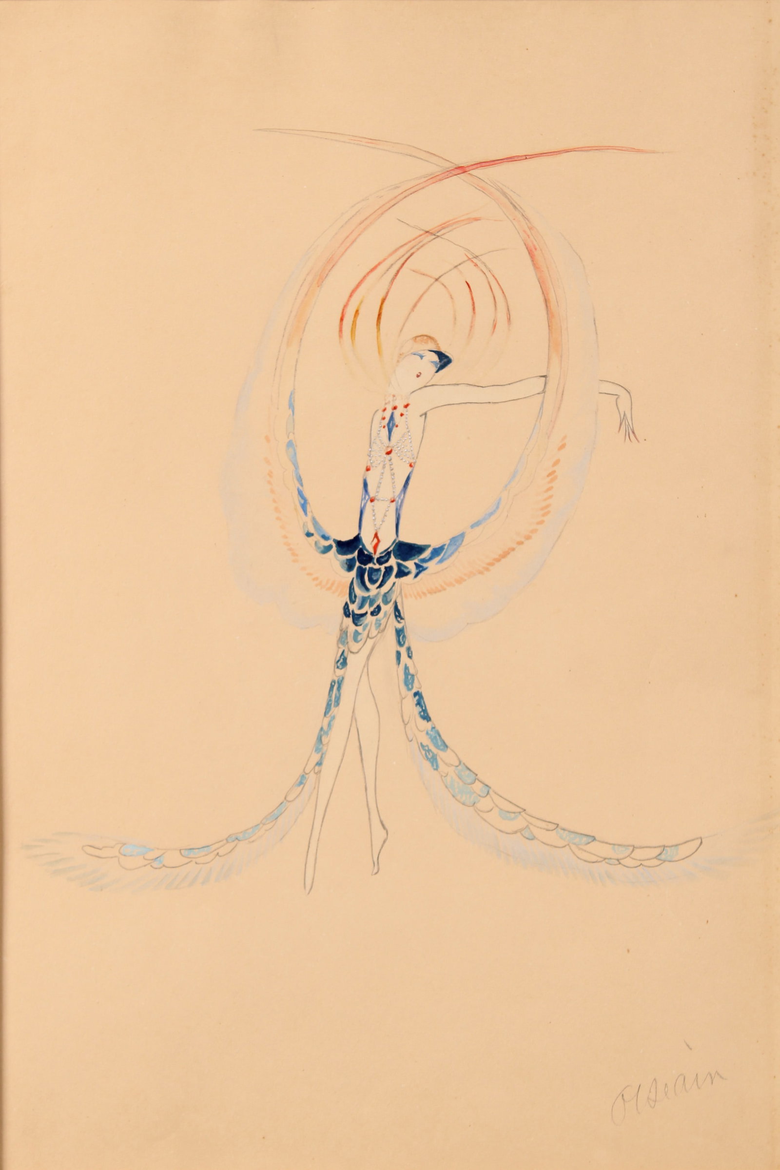 French Art Nouveau Costume Drawing, Early 20th C (1 of 6)