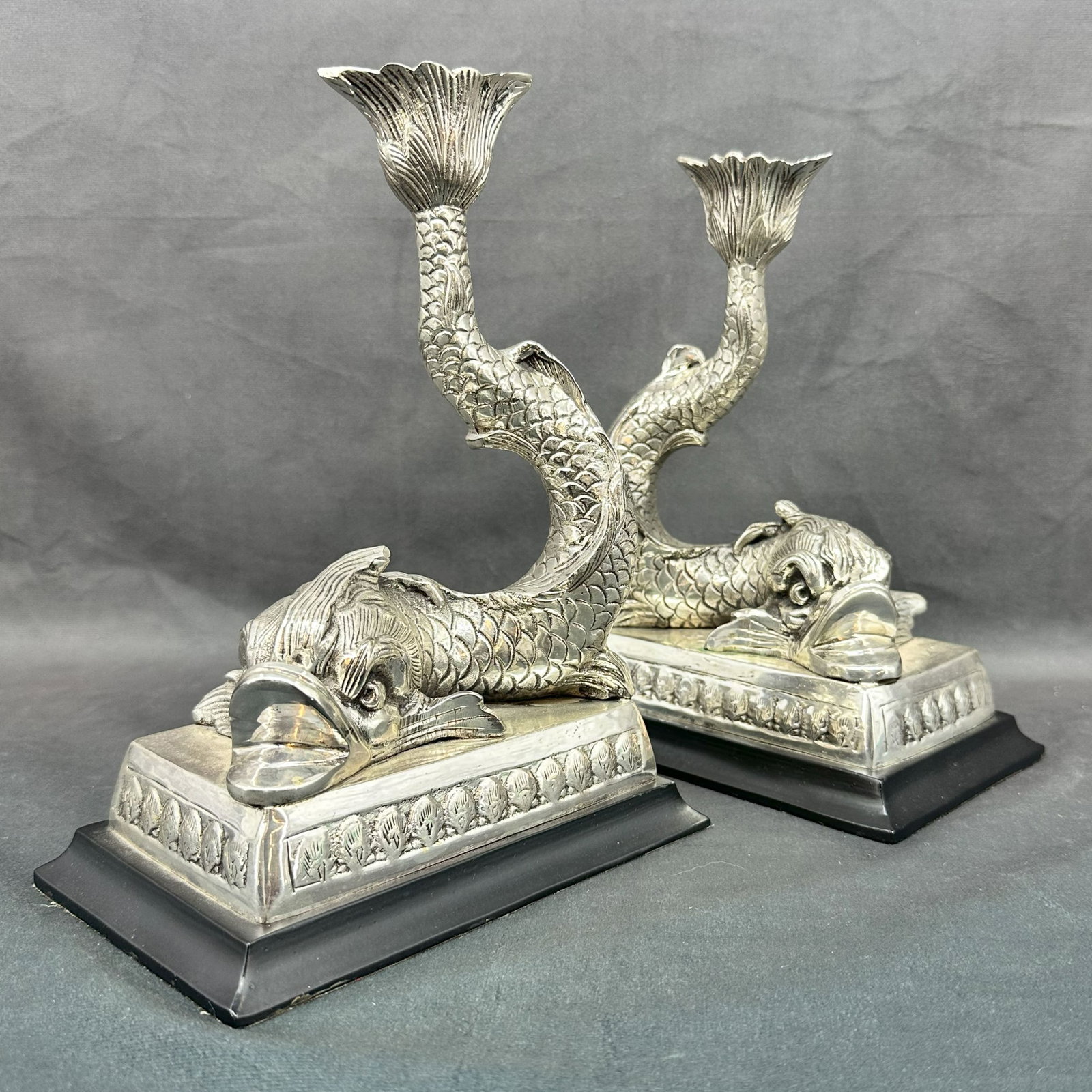 Silver Plate Dolphin Candlestick Pair (1 of 7)
