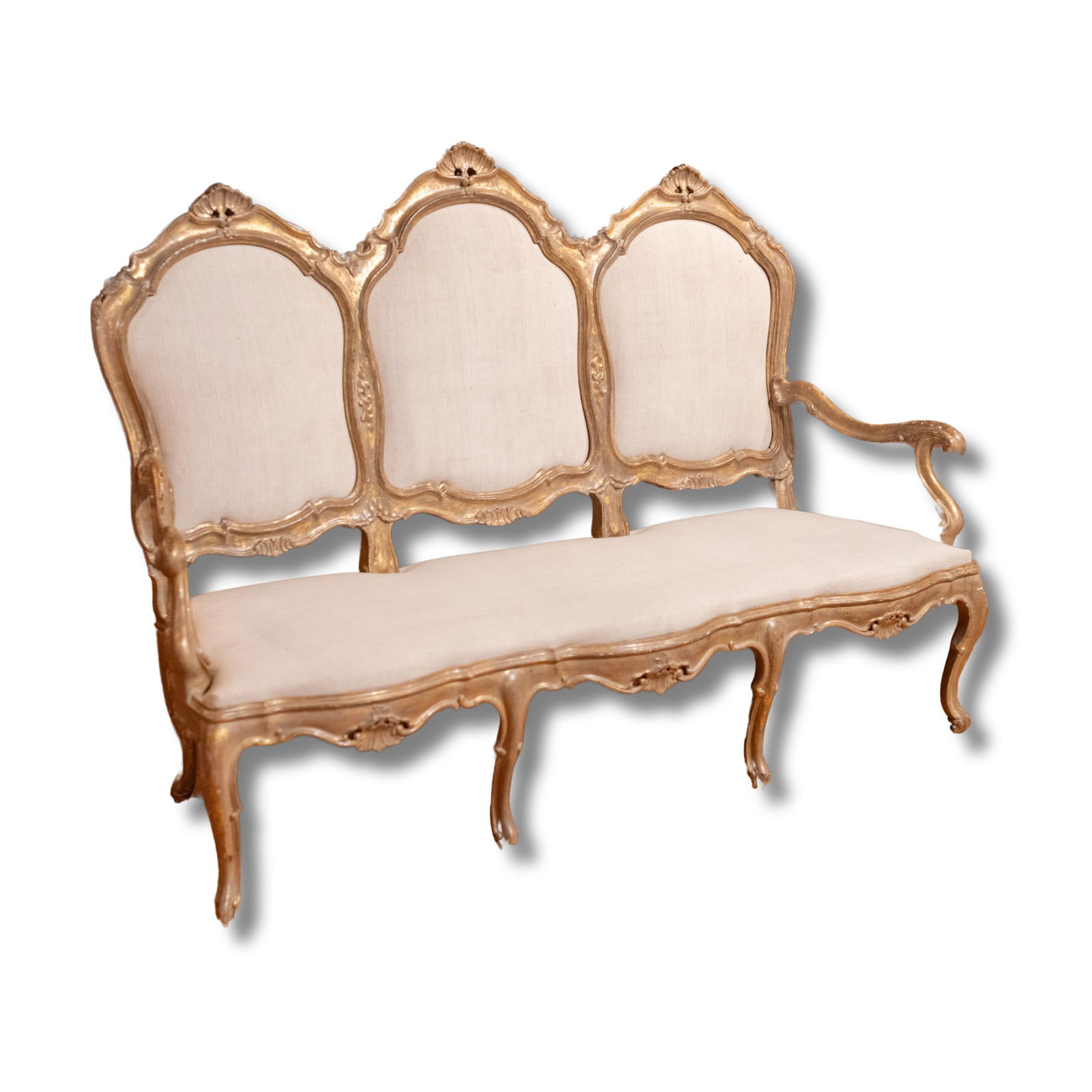 Italian Gilt Sofa, Linen Upholstery (1 of 7)