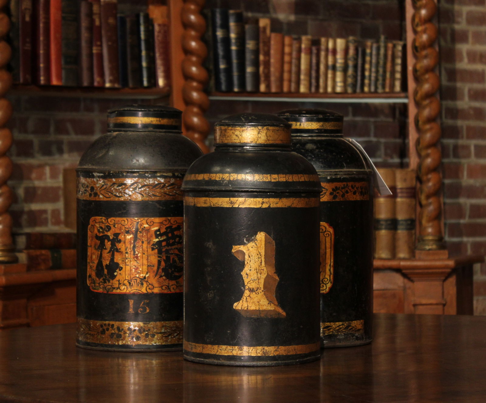 English Tole Decorated Tea Tins, Group of 3 (1 of 3)