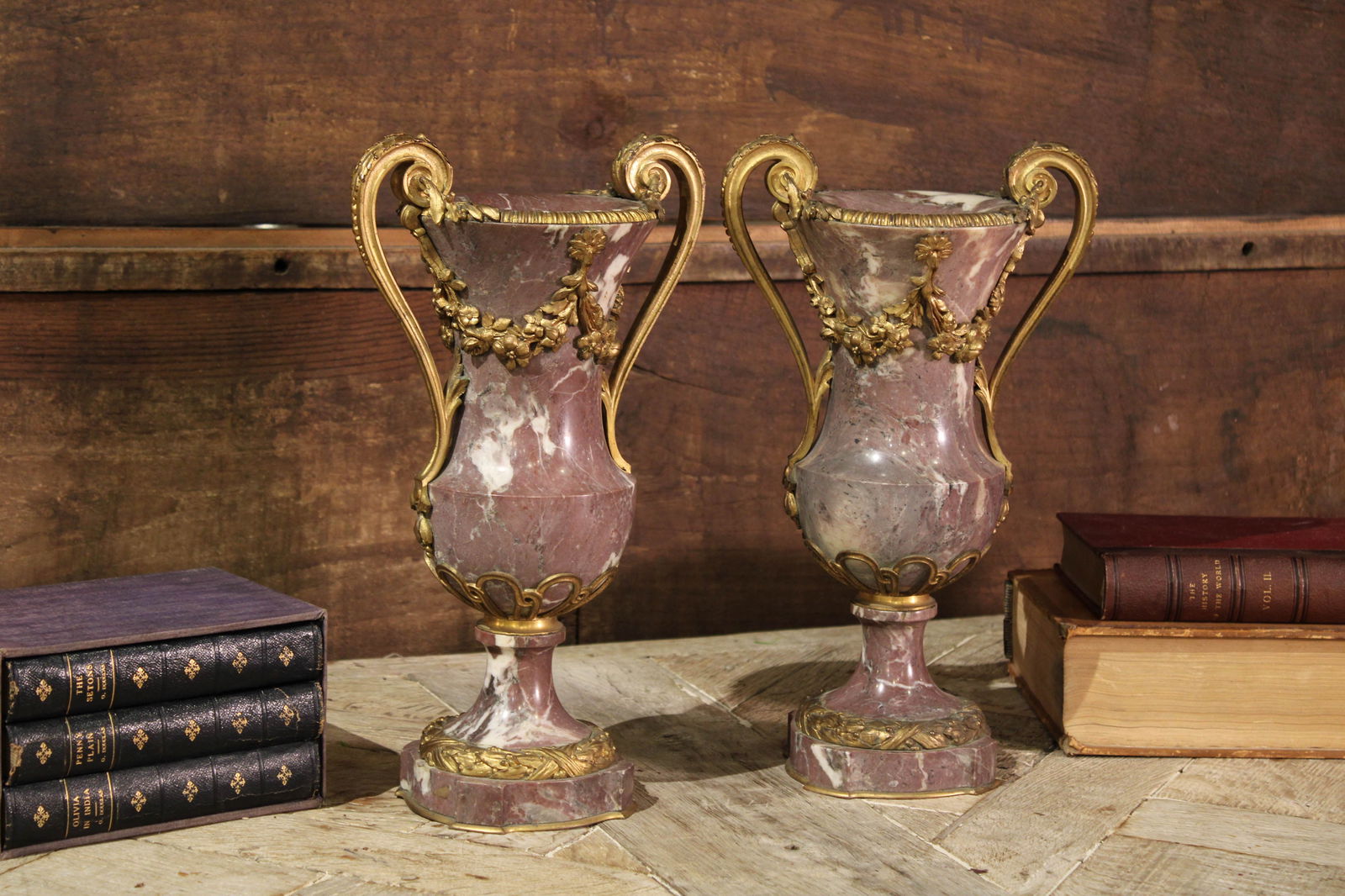 Pair Ormolu Mounted Breche Violet Marble Vases (1 of 3)