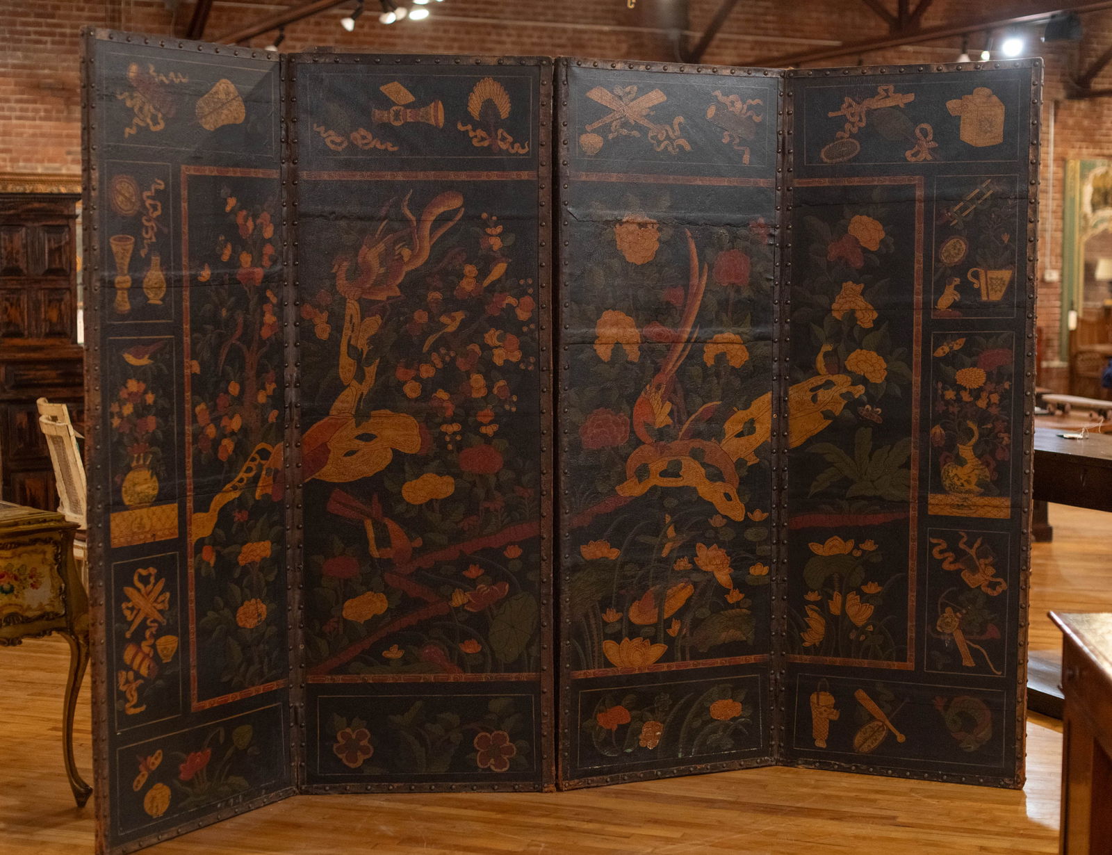19th C Chinoiserie Leather Room Divider (1 of 3)