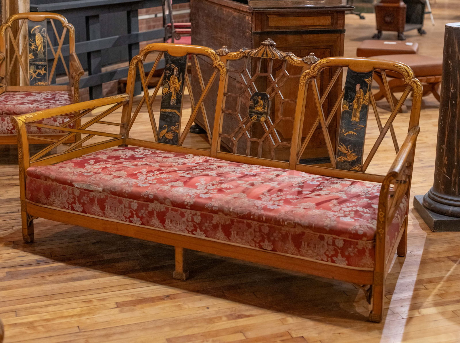 Chinese Chippendale Satinwood Settee (1 of 7)