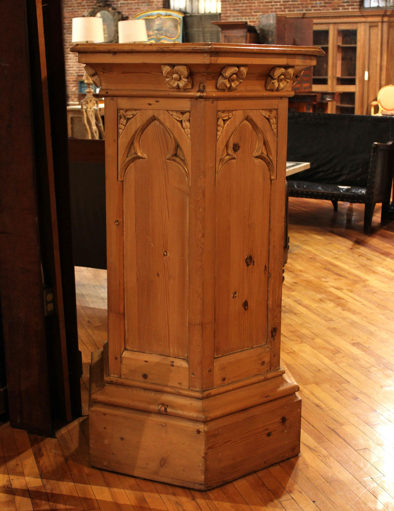 Gothic Style Carved Pine Pedestal (1 of 5)