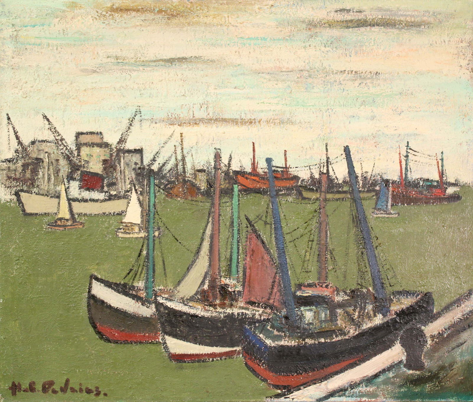 Harbor Scene Painting, Nautical (1 of 4)