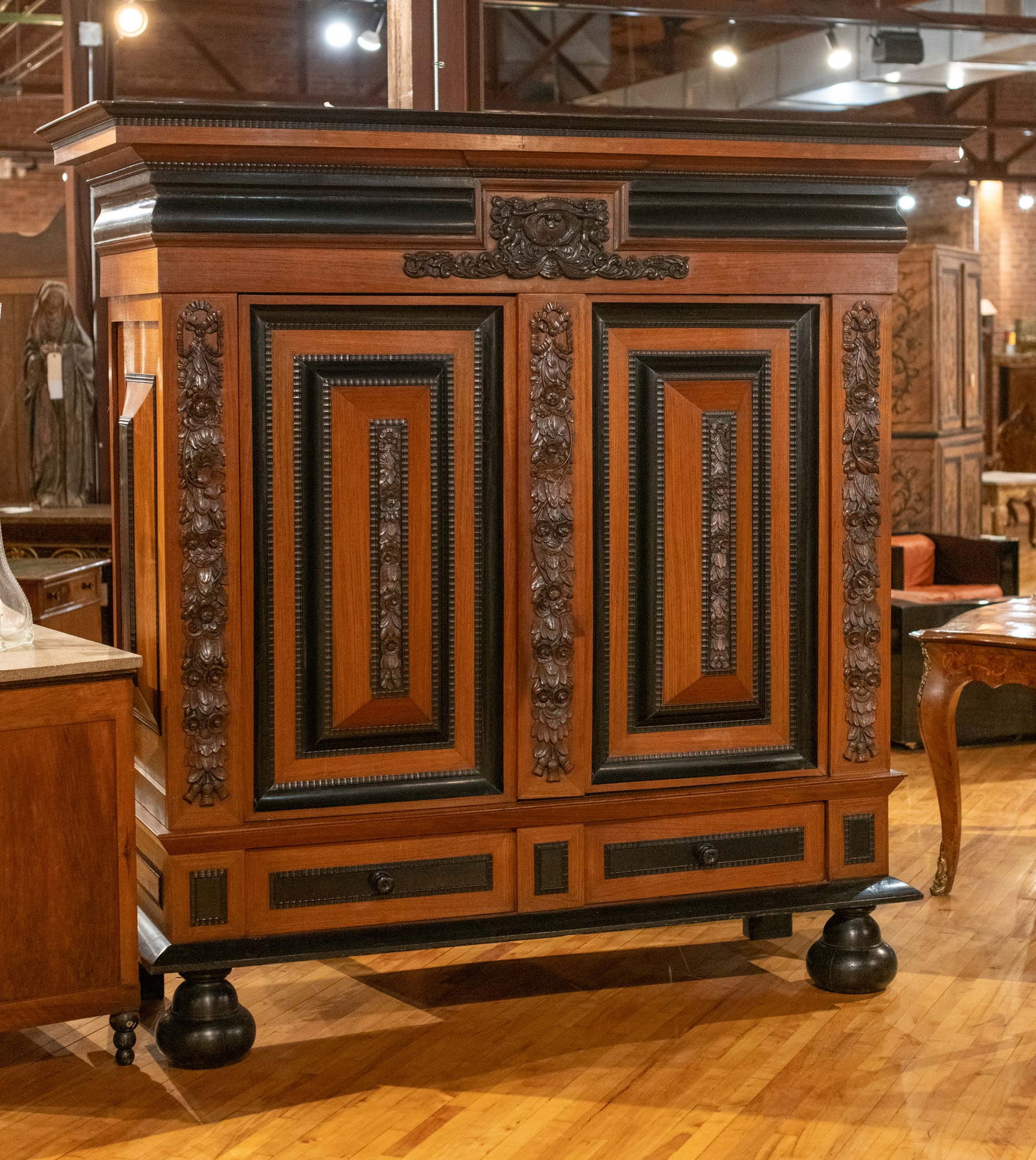 Dutch Oak And Ebony Cupboard (1 of 7)