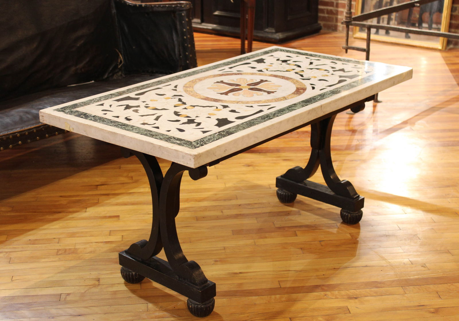 Inlaid Marble Top Table, Wood Base (1 of 8)
