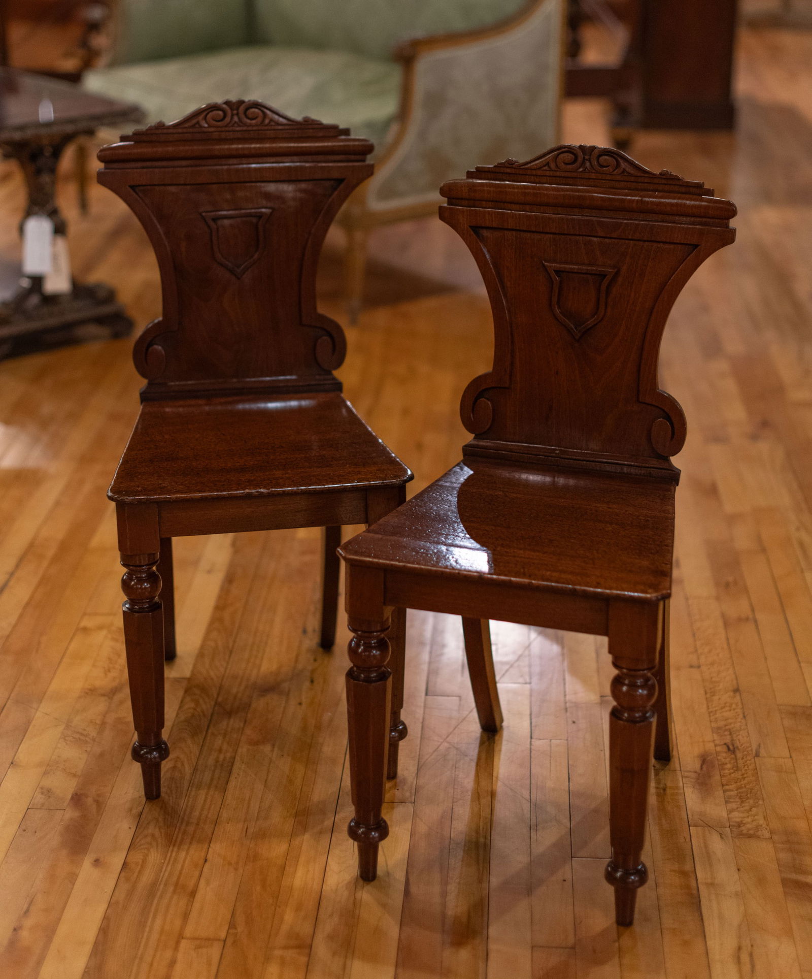 Pair Mahogany Hall Chairs (1 of 6)