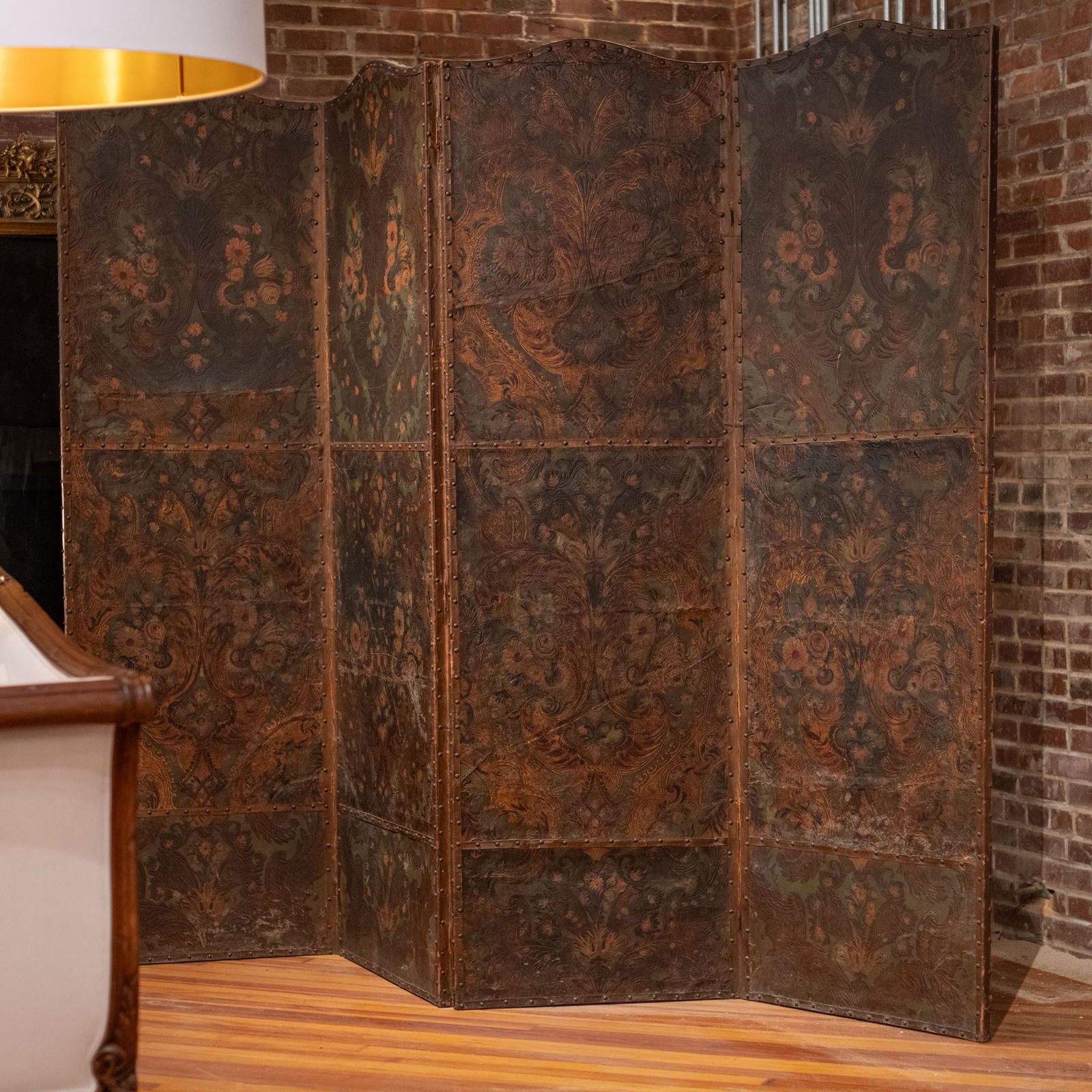 Dutch Leather Screen With Arched Top (1 of 4)