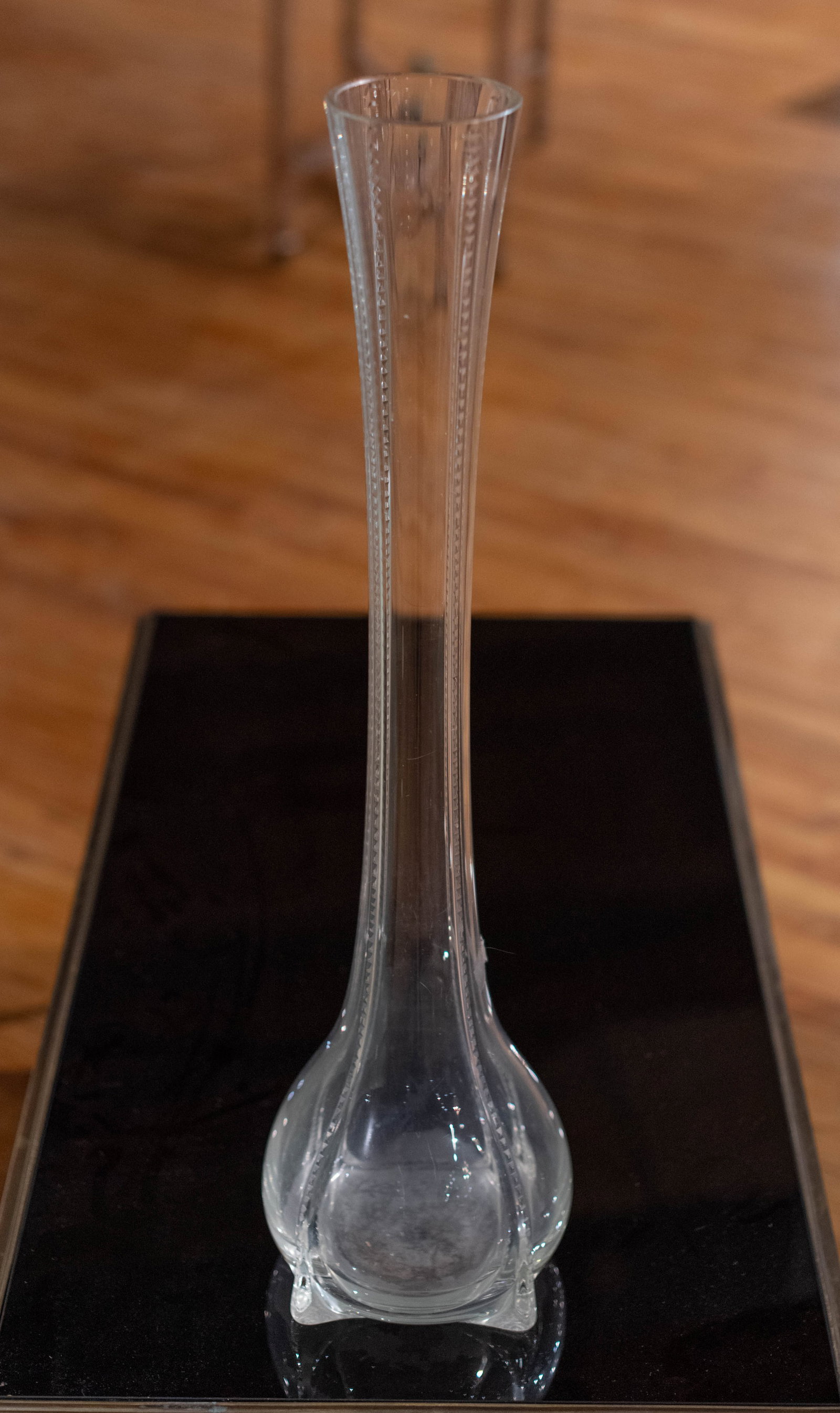 French Tapered Glass Vase, 31": Nice scale clear glass vase with dot details. Size: 31.5"T x 8" diameter Circa: 1870 List Price: $1200