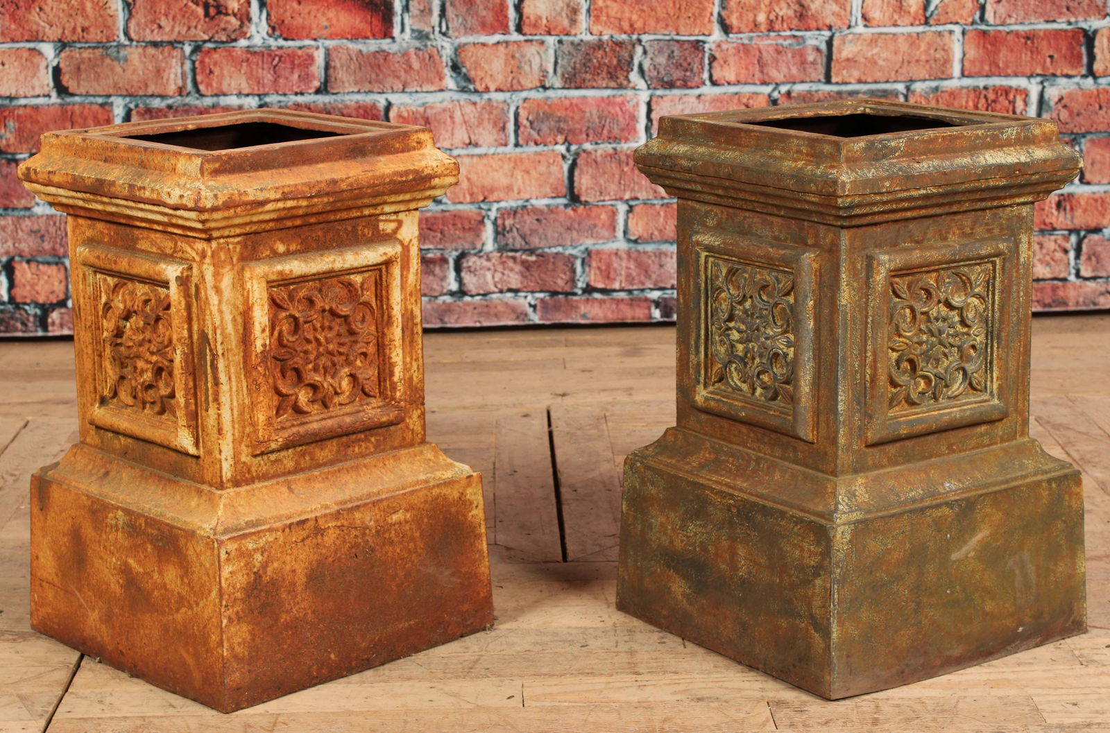 2 Cast Iron Pedestals- Floral Cartouche Motif (1 of 5)