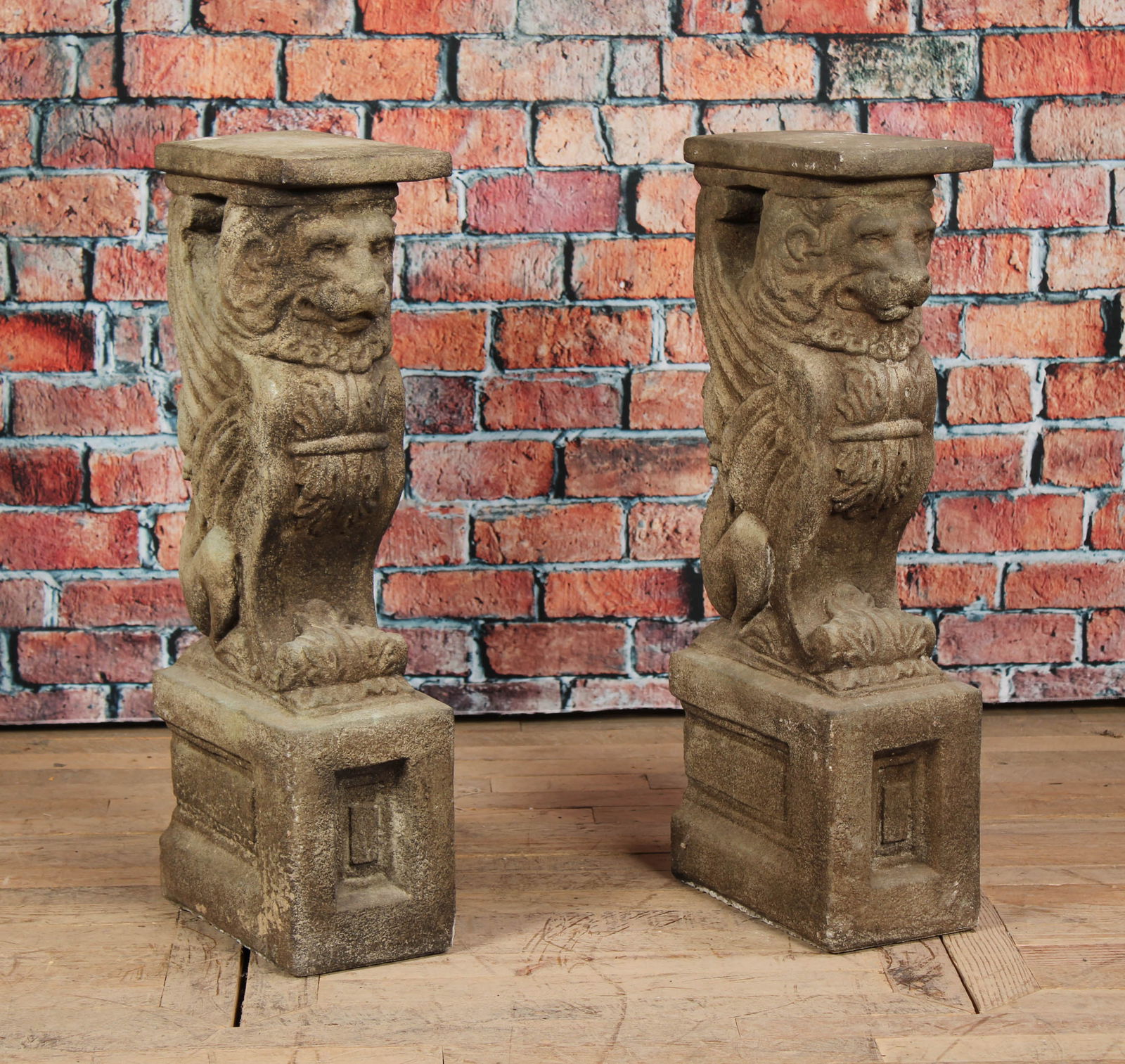 Pair Cast Stone Gryphon Motif Pilasters, Pedestals (1 of 6)