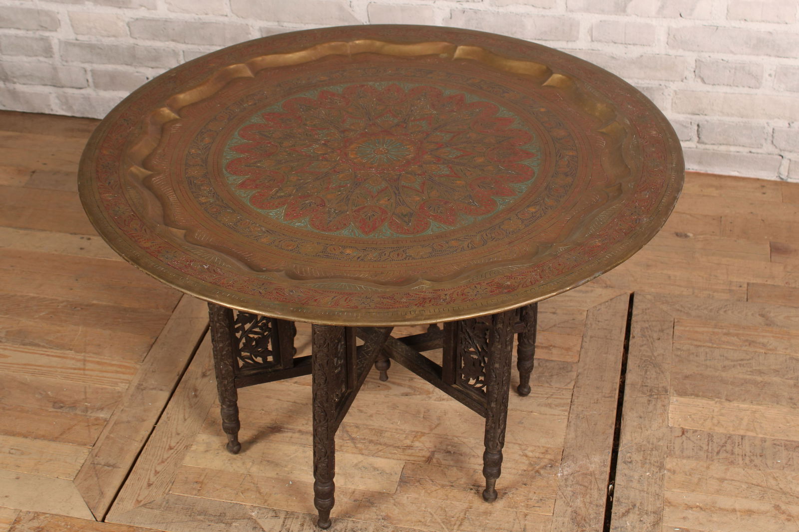 Vintage Middle Eastern Chased Brass Tray on Stand (1 of 10)