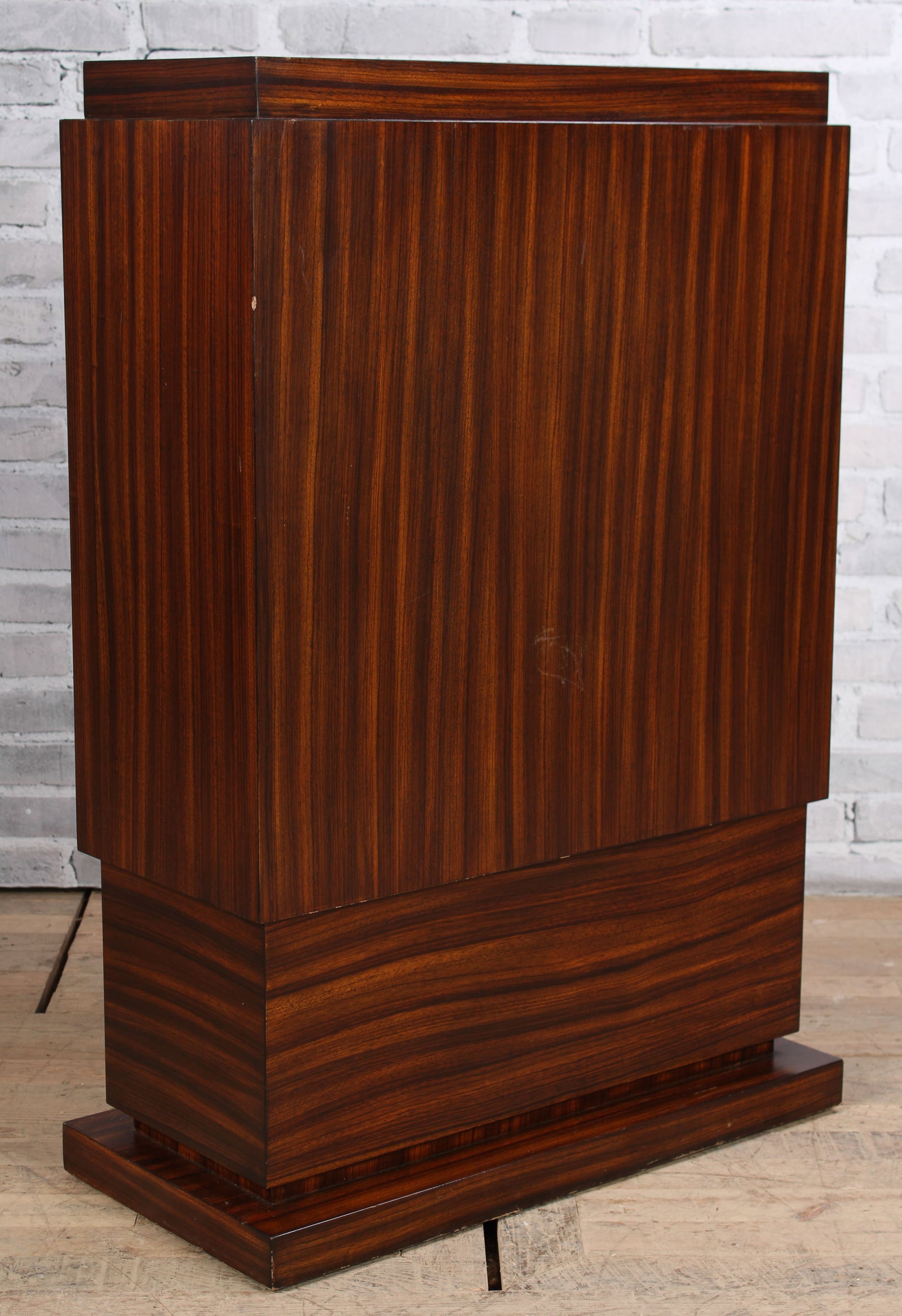 Art Deco Style Macassar Pedestal: A good Art Deco style macassar stepped pedestal. Elegant form. Size: 42.5"T x 29"W x 14"D