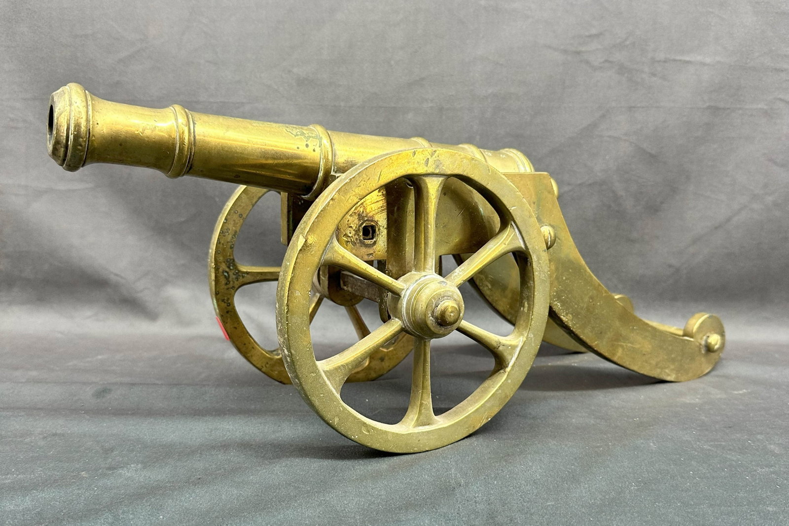 Brass Signal Cannon, Marked: Brass Signal Cannon, Marked. 2 marks on top, hard to distinguish, last photo. Size: 6.5"T x 19"L x 6"W