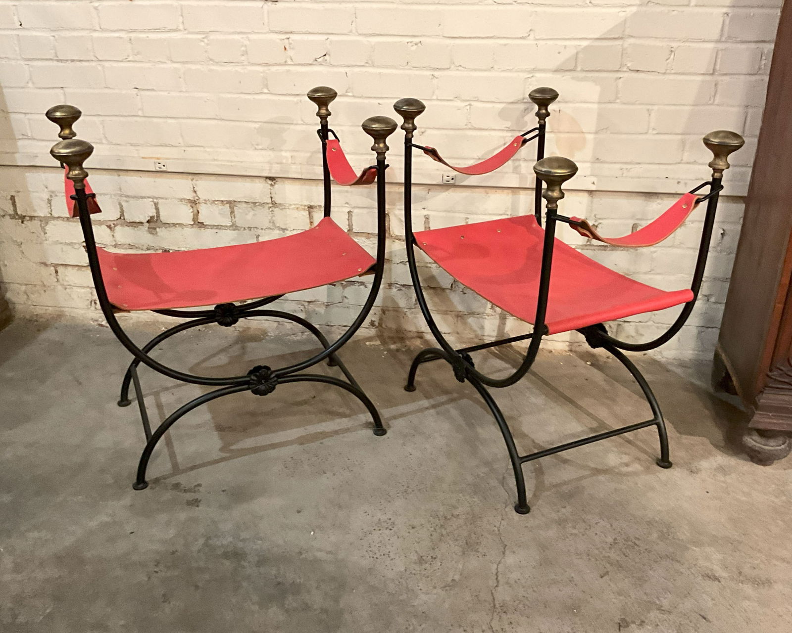 Pair Wrought Iron Savonarola Campaign Chairs (1 of 8)