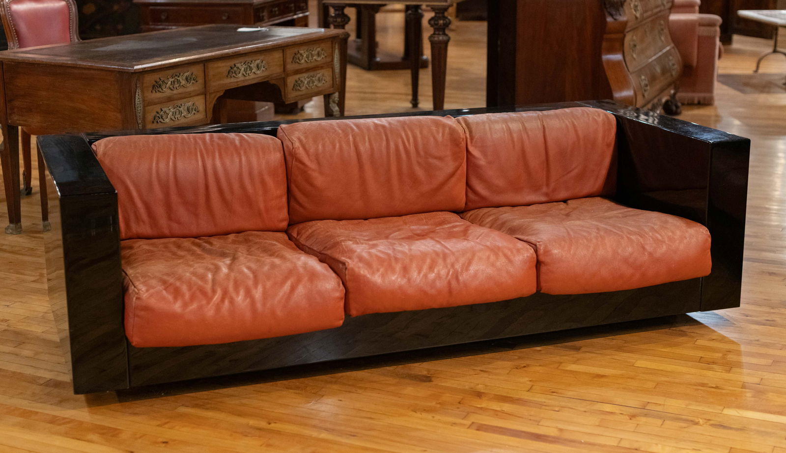Italian Leather and Ebony Lacquer Sofa (1 of 6)
