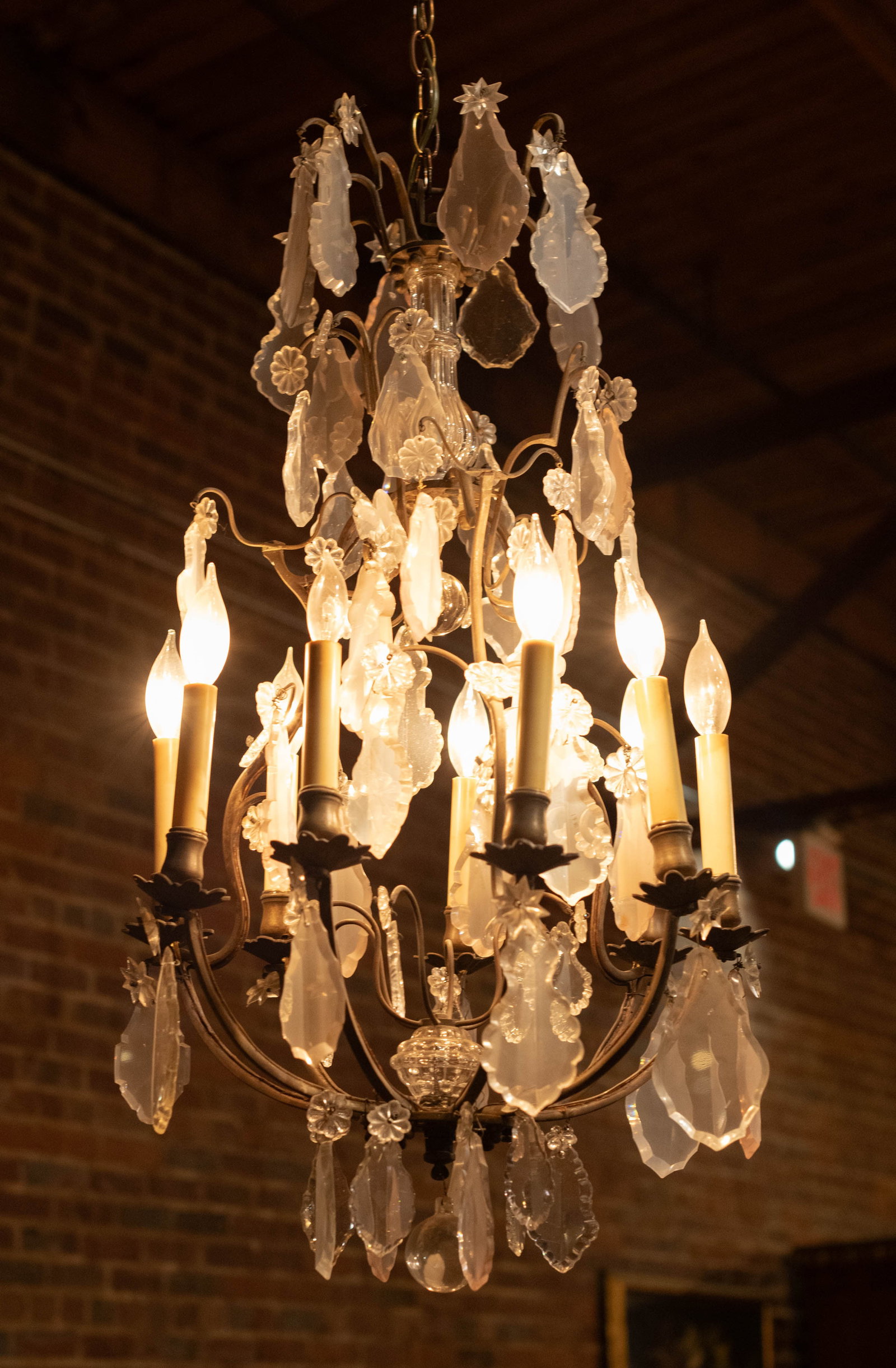 French 9 Arm Iron and Crystal Chandelier: French 9 Arm Iron and Crystal Chandelier Size: 33"T x 19" diameter. Circa:1890. List Price: $5200