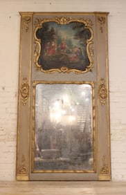 French Trumeau Mirror, Genre Scene Painting