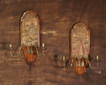 English Needle Point Cartouche Sconces