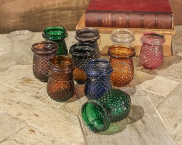 11 Antique Diamond Pattern Votives, Fairy Lights