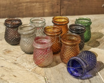 10 Antique Diamond pattern Votives, Fairy Lights