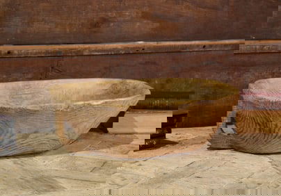 Antique Carved Wood Dough Bowl