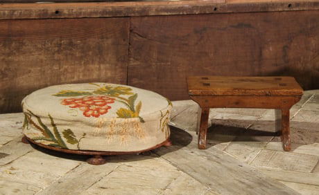 English Needlepoint Footrest and Milking Stool