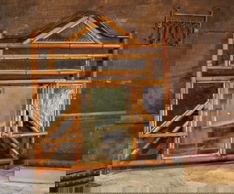 Antique Bamboo and Tooled Leather Mantel Mirror