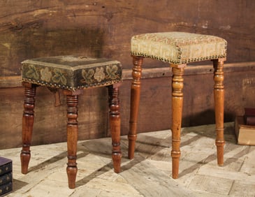 2 English Needlepoint Cat Stools