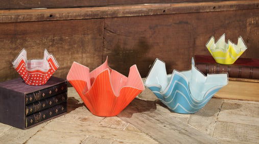 Set of 4 French Glass Kerchief Form Bowls