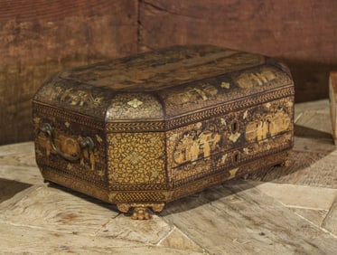 Chinese Painted & Inlaid Sewing Box