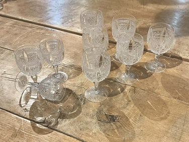 Antique Cut Crystal White Wine Glasses