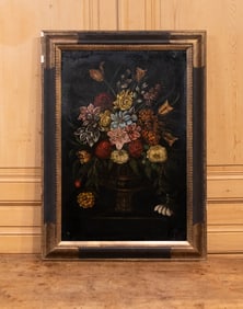 English Floral Noir Oil Painting, Signed Pullen