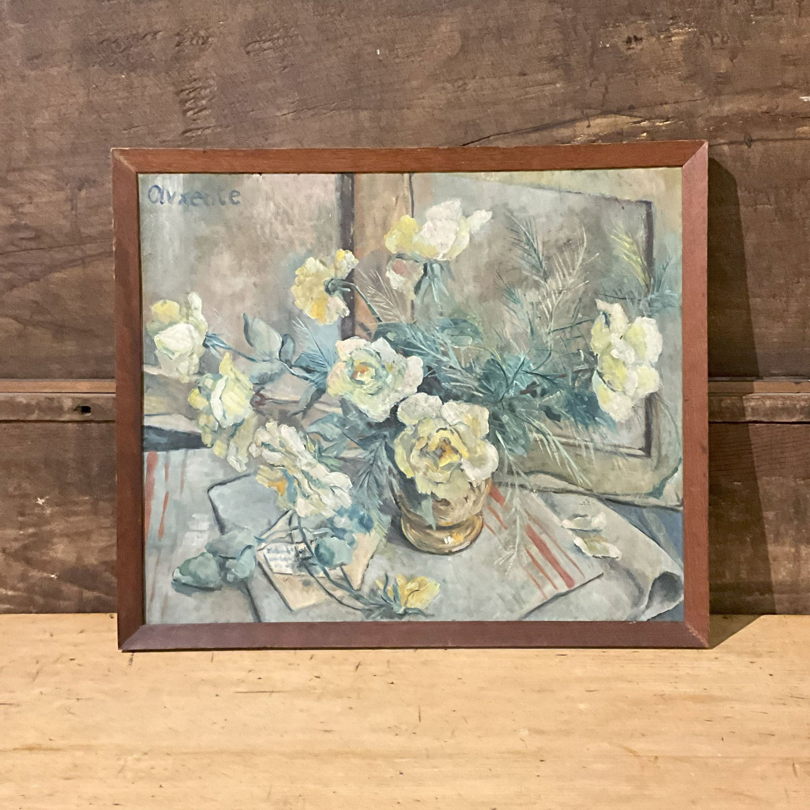 English Oil Still Life: English Floral still life oil painting in wood frame. Size: 20"T x 23"W Circa:1860 List Price: $1640