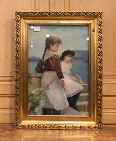 Two Girls, Gilt Frame, Under Glass, Messinger
