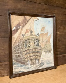 Ship Painting On Tin, Framed