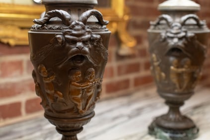 Pair Bronze Urn Lamps