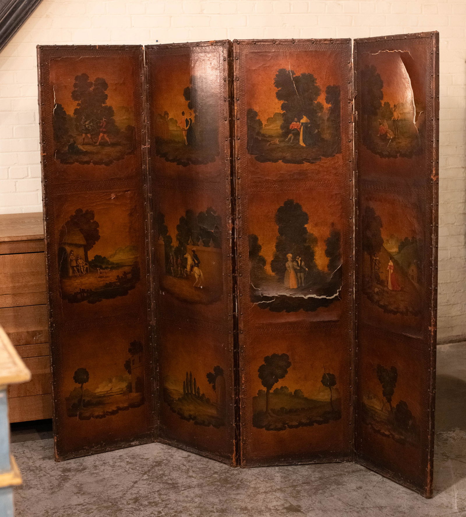 Four Panel Painted Leather Screen (1 of 6)