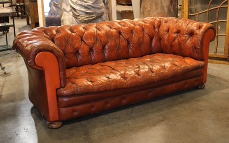 Burnt Orange Leather Chesterfield Sofa
