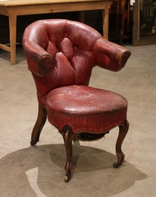 Antique English Leather Cockfighting Chair