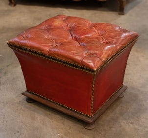 English Tufted Leather Ottoman