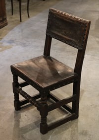 Antique English Oak and Leather Side Chair
