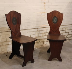 Hall Chairs With Heraldic Hand & Sword Crest