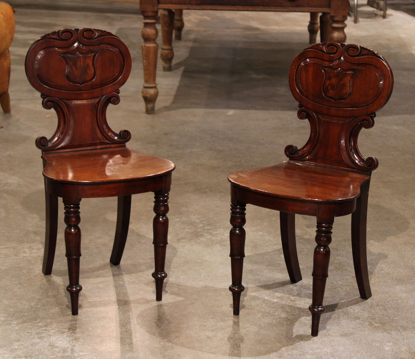 Pair 19th C English Hall Chairs (1 of 5)