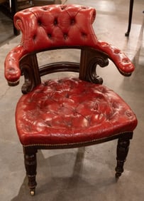 English Tufted Leather Library Chair
