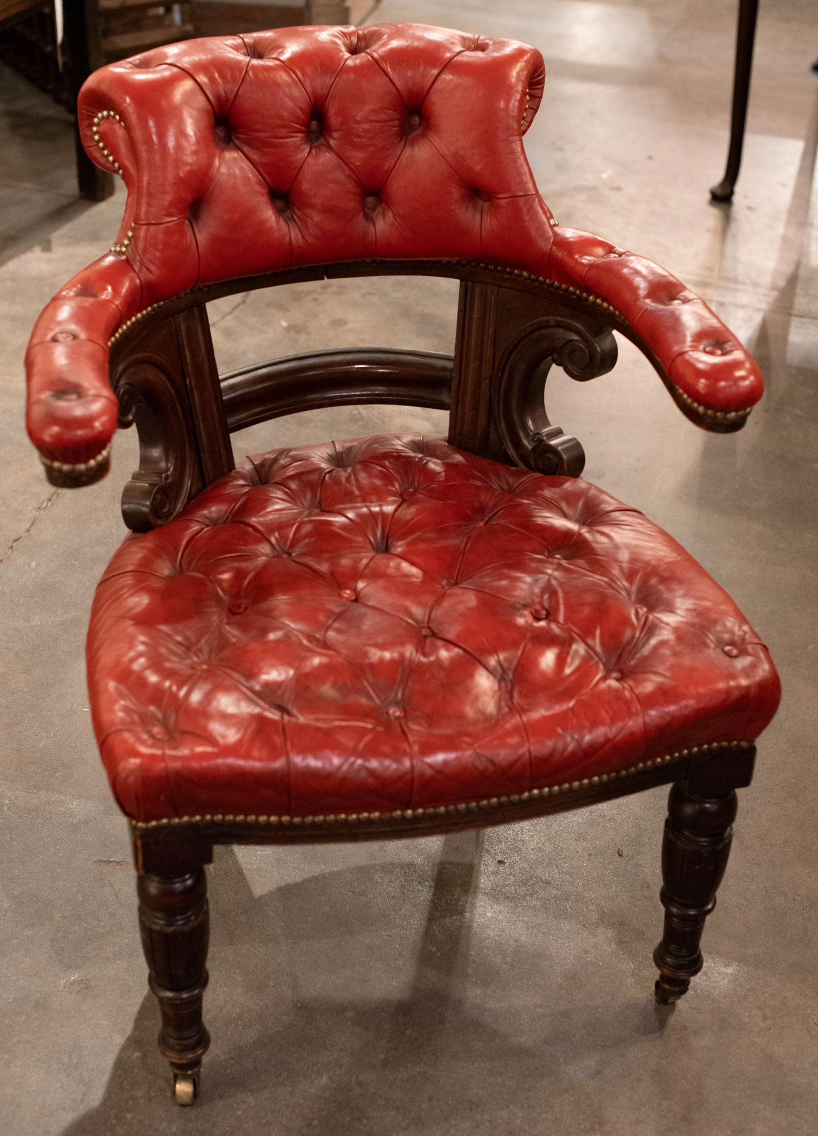 English Tufted Leather Library Chair (1 of 7)