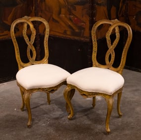 Pair Antique Painted Italian Side Chairs